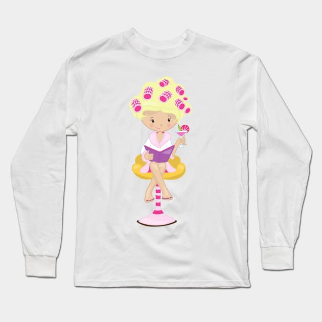 Cute Girl, Blonde Hair, Beauty Salon, Hair Salon Long Sleeve T-Shirt by Jelena Dunčević